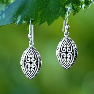'Nature-Themed Balinese Sterling Silver Seed Dangle Earrings'