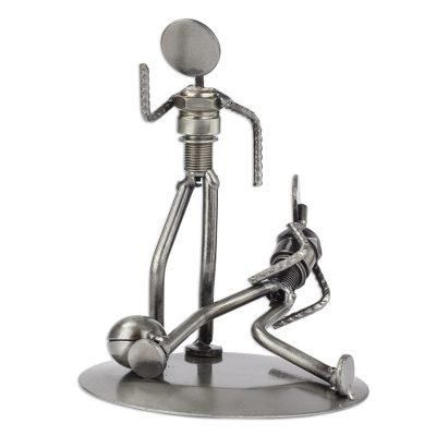 'Rustic Soccer Champs' - Handcrafted Metal Sculpture Recycled Cart Parts Mexic