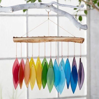 Rainbow Dreams,'Indonesian Rainbow Glass and Driftwood Wind Chime'