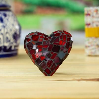 'Heart-Shaped Red Stained Glass Wall Accent Made in Mexico'