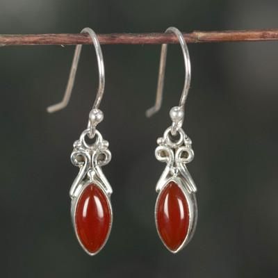Fair Flames,'High-Polished Natural Carnelian Cabochon Dangle Earrings'