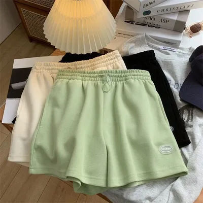 Shorts de sport décontractés pour femmes, taille élastique avec cordon de serrage, couleur unie, taille haute, style streetwear, pour l'été