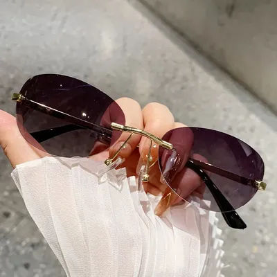 Unisex Rimless Sunglasses Trendy Minimalist Cut Out Design Vintage Inspired Fashion Eyewear for Women Metal Frame Sun Glasses