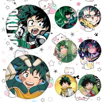 Anime Hero A-Academia Izuku Midoriya Soft Button Pin Round Metal Badge Lapel Pin Parts Gift Friends Kid Jewelry
