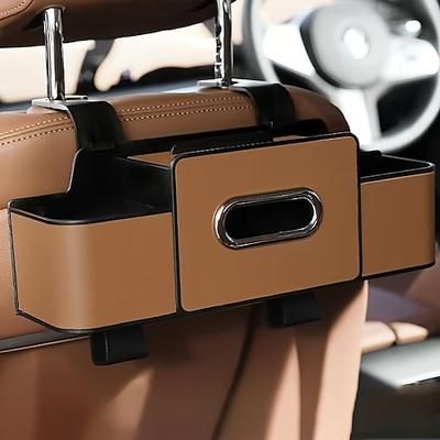 Organizzatore 3 in 1 per sedile posteriore auto, organizer portaoggetti per sedile posteriore in similpelle con dispenser di fazzoletti e doppio portabicchieri, organizer multifunzionale per sedile