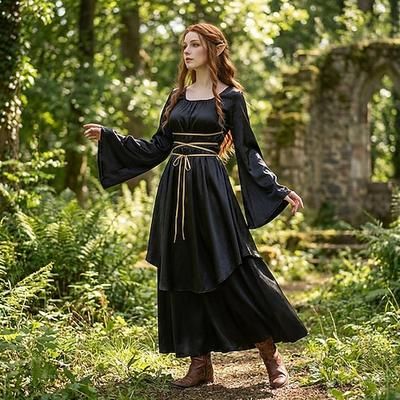 Vittoriano Medievale Rinascimento Lunghezza al pavimento Vestito Strega Fata Linea ad A Costume Per donna Fantasia Halloween Carnevale Mascherata Fiera Rinascimentale LARP Festa a tema retrò Adulti