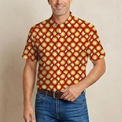 Retrò Vintage Hippie Anni '70 Camicia Maniche corte Hippie Geometrico Illusione ottica Retrò Costume Per uomo Festival Musicale Feste Abbigliamento quotidiano Adulti Camicia Primavera Estate