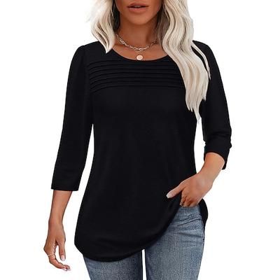 Per donna Blusa Arricciato Patchwork Semplice Vintage Elegante Moderno Manica 3/4 Girocollo Top lunghi Quotidiano Ferie Uscire Nero Bianco Rosa Rosso Primavera Autunno Inverno