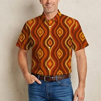 Retrò Vintage Hippie Anni '70 Camicia Maniche corte Hippie Geometrico Con onde Costume Per uomo Festival Musicale Feste Abbigliamento quotidiano Adulti Camicia Primavera Estate