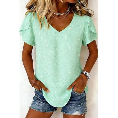 Per donna Tunica Floreale Grafico Vintage Moda Elegante Manica Corta Scollo a V Top Regolari Quotidiano Uscire Weekend Blu Rosa Viola Verde Estate Primavera