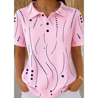 Per donna Camicia Magliette Polo a Nido d'Ape Top estivi Grafico Geometrico A Pois Vintage Elegante Senza Maniche Collo ripiegato Top Regolari Matrimonio in Spiaggia Casuale Quotidiano Blu Bianco