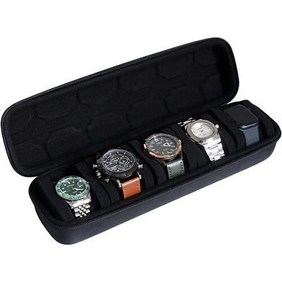 Custodia da viaggio con 5 scomparti per orologi (fodera in microfibra marrone / fodera in microfibra nera opzionale), scatola e organizer portatile per orologi da polso e smartwatch.