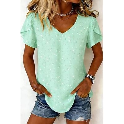 Per donna Tunica Floreale Grafico Vintage Moda Elegante Manica Corta Scollo a V Top Regolari Quotidiano Uscire Weekend Blu Rosa Viola Verde Estate Primavera