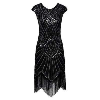 Anni Ruggenti Anni 1920 Lunghezza al ginocchio Vestito Abito Flapper Abito da Ballo Cortissima Il grande Gatsby Charleston Paillettes Patchwork Scollo Tondo Costume Per donna Balli di fine anno Festa