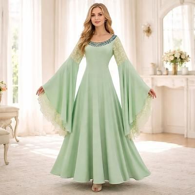 Medievale Rinascimento Elegante Lunghezza alla caviglia Vestito Lunghe Principessa Fata Tinta unica Girocollo Costume Per donna Fantasia Halloween Carnevale Fiera Rinascimentale LARP Adulti Vestito
