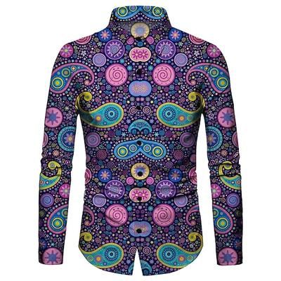 Retrò Vintage Anni '70 Camicia Camicia Aloha Lunghe Hippie Paisley Costume Per uomo Mascherata Festival Musicale Feste Abbigliamento quotidiano Adulti Camicia