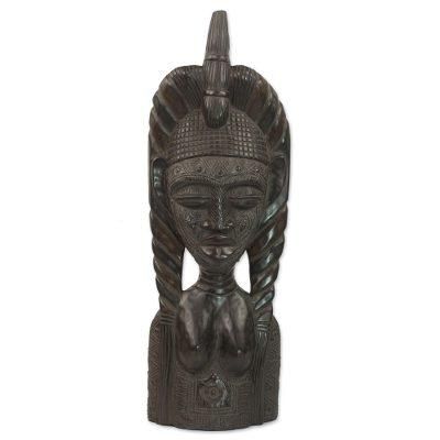 Mystic Woman,'Hand Carved Sese Wood Sculpture of a Mystic Woman from Ghana'