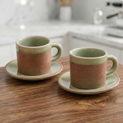 Espresso,'Celadon Un-Glazed Ceramic Demitasse Cup Saucer 4-Piece Set'