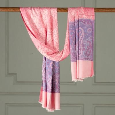 Primaveral Spirit,'Classic Pink and Magenta Modal Shawl with Paisley Details'
