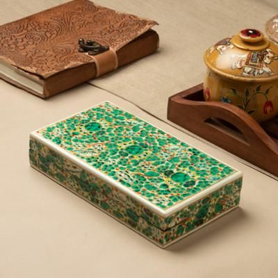 Green Floral Kaleidoscope,'Wood Papier Mache Decorative Box with Floral Motifs in Green'