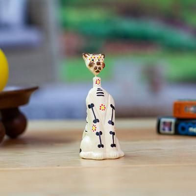 'Hand-Painted Day of the Dead Purple Ceramic Cat Sculpture'