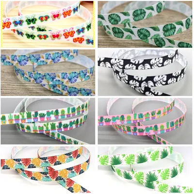 DHK 3/8'' 5yards Leaf Cactus Flower Butterfly Printed Grosgrain Ribbon Accessory Hairbow Headwear DIY Decoration 9mm C1832