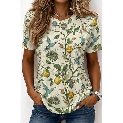 Per donna Maglietta Stampato Floreale Grafico Piante Bohemien Hawaiano Elegante Manica Corta Girocollo Top Regolari Casuale Quotidiano Albicocca Estate Primavera Autunno