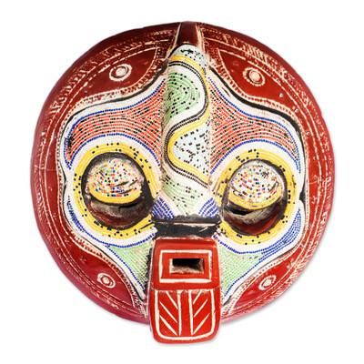Enye Rangi,'Eco-Friendly Recycled Glass Beaded Wood African Wall Mask'