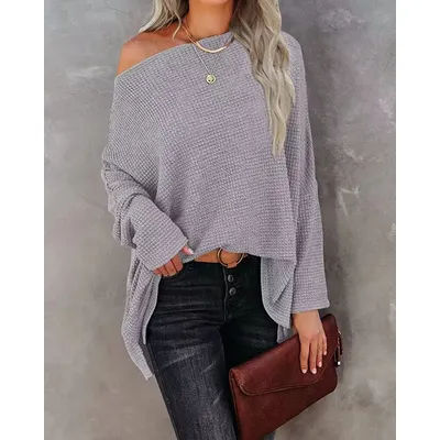 Haut tricoté à épaules gaufrées pour femmes, haut régulier transfrontalier, Amazon Europe et amérique, nouvelle collection automne 2024