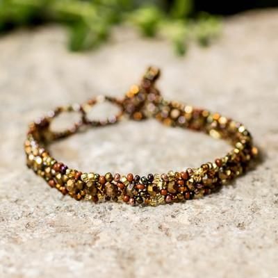 'Brown Golden Bronze-Hued Crystal and Glass Beaded Bracelet'