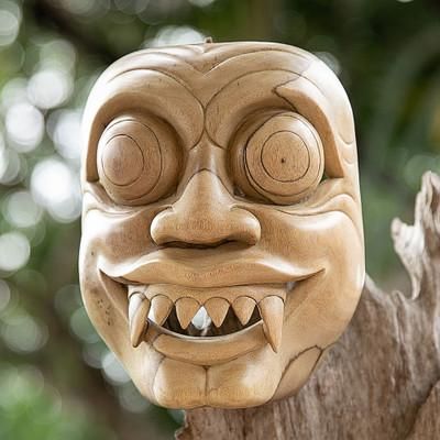 'Hand-Carved Natural Hibiscus Wood Bhutakala Mask from Bali'