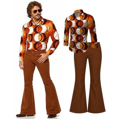 Set Hippie Anni '70 Disco Pantaloni Camicia Lunghe Hippie Geometrico Etnico Costume Per uomo Mascherata Festival Musicale Abbigliamento quotidiano Adulti Camicia Pantaloni