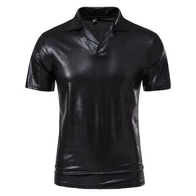 Retrò Vintage Disco Anni '80 Camicia POLO Maniche corte Disco Metallico Lucido Costume Per uomo Halloween Carnevale Mascherata Feste Bar Discoteca Adulti Camicia Estate