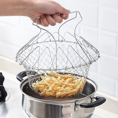 1/2 pezzi colino per frittura in acciaio inox, cestello per friggere pieghevole per uso domestico, cestello filtrante multifunzione per cucina