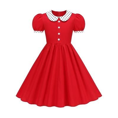 Anni 1950 Retrò Vintage Lunghezza Tè Vestito Abito Swing Vestito Svasato Maniche corte Tinta unica Aderente Svasato Costume Ragazze Mascherata Tè Casual Quotidiano Bambini Vestito Primavera Estate
