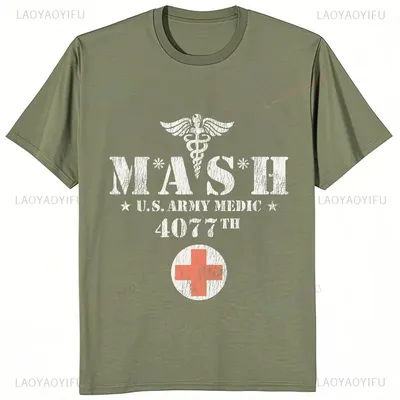 Mash Distressed Logo t-shirt hommes 4077 sous licence classique émission de télévision militaire vert 2026 haute qualité marque décontracté