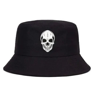 Chapeau seau imprimé tête de mort, casquette de pêcheur gothique Punk réversible unisexe Hip Hop Streetwear chapeau de soleil voyage en plein air visière de plage