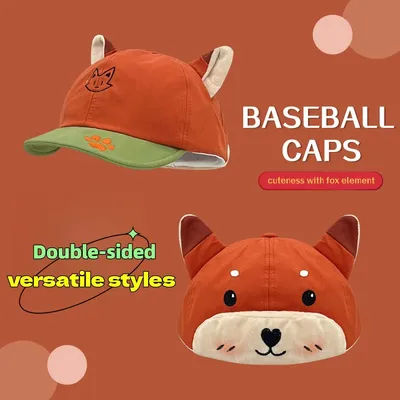 Casquette de baseball avec oreilles de renard, design mignon, broderie double face, motif animaux, meilleur cadeau pour enfants, CJCYMZ006, 1 pièce