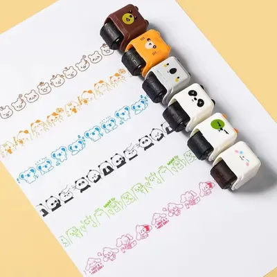 Drawing Doodle Graffiti Animals Rolling Stamp Roller Sealing Handle Brush Cartoon Roller Seal Panda DIY Handcraft