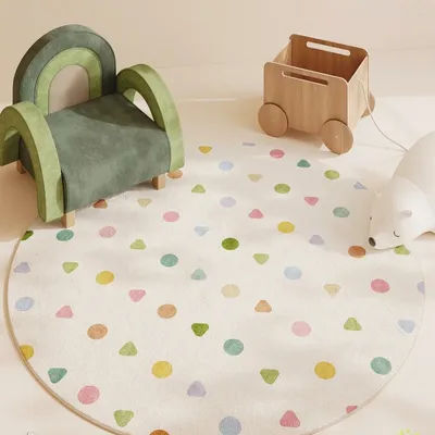 Dopamine Color Bedroom Decor Round Carpet Cartoon Style Carpets for Living Room Fluffy Soft Children's Floor Mat Thick Plush Rug
