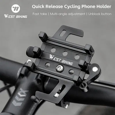 WEST BIKING Bicycle Phone Holder Aluminum Alloy Quick Release Cycling Phone Stand Anti-Shake Unblock Button Durable Phone Cage