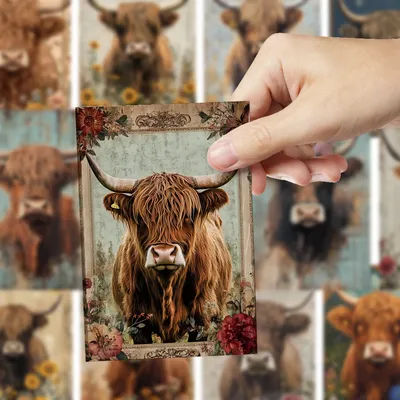 32pcs, vintage highland ox postcards, Scottish style illustrations, collection, wall stickers, mailing cards, greeting cards