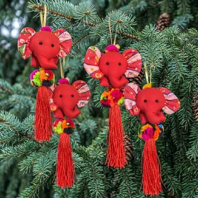 'Whimsical Elephant-Themed 4-Piece Cotton Blend Ornament Set'