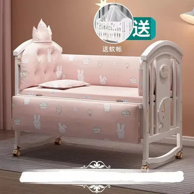 1.2 M Wood Baby Crib With Mosquito Net And Diaper Table , Bedding Set, Side Bed, Children cot