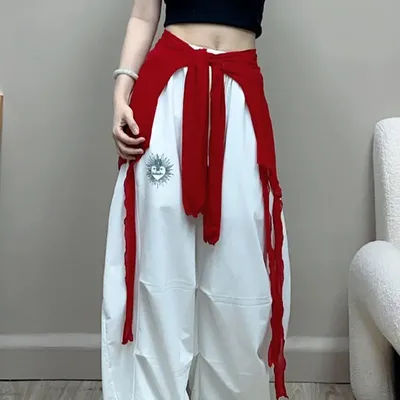Red Netting Dance Top for Square And Street Dancing Simple Ice Sensation Waistband T-Shirt Commute Style Printed Loose Fit Po...
