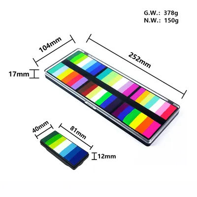 2 in 1 Professional Face Paint 12 Rainbow Kit Water Activated Eyeliner Body Art Pressing Face Painting Palette