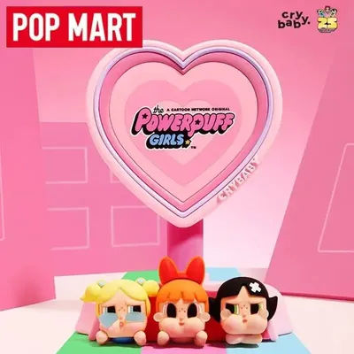 POP MART Crybaby X The Powerpuff Girls Series Mobile Phone Holder Mirror Trend Around Blind Box Anime Action Figure Toy Ornament