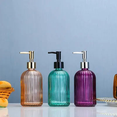 420ml Manual Soap Dispenser Transparent Glass Bottle Hand Sanitizer Bottle Container Press Empty Bottles Bathroom Accessories