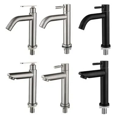 Bathroom Basin Faucet 1/2Inch 304Stainless Steel Single Cold Water Tap Black Paint Brushed Color Deck Mounted Washbasin Sink Tap