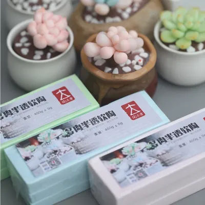 450g Translucent Soft Clay for Succulents Oven Clay Translucent Green/pink/blue Handmade DIY Simulated Plant Material